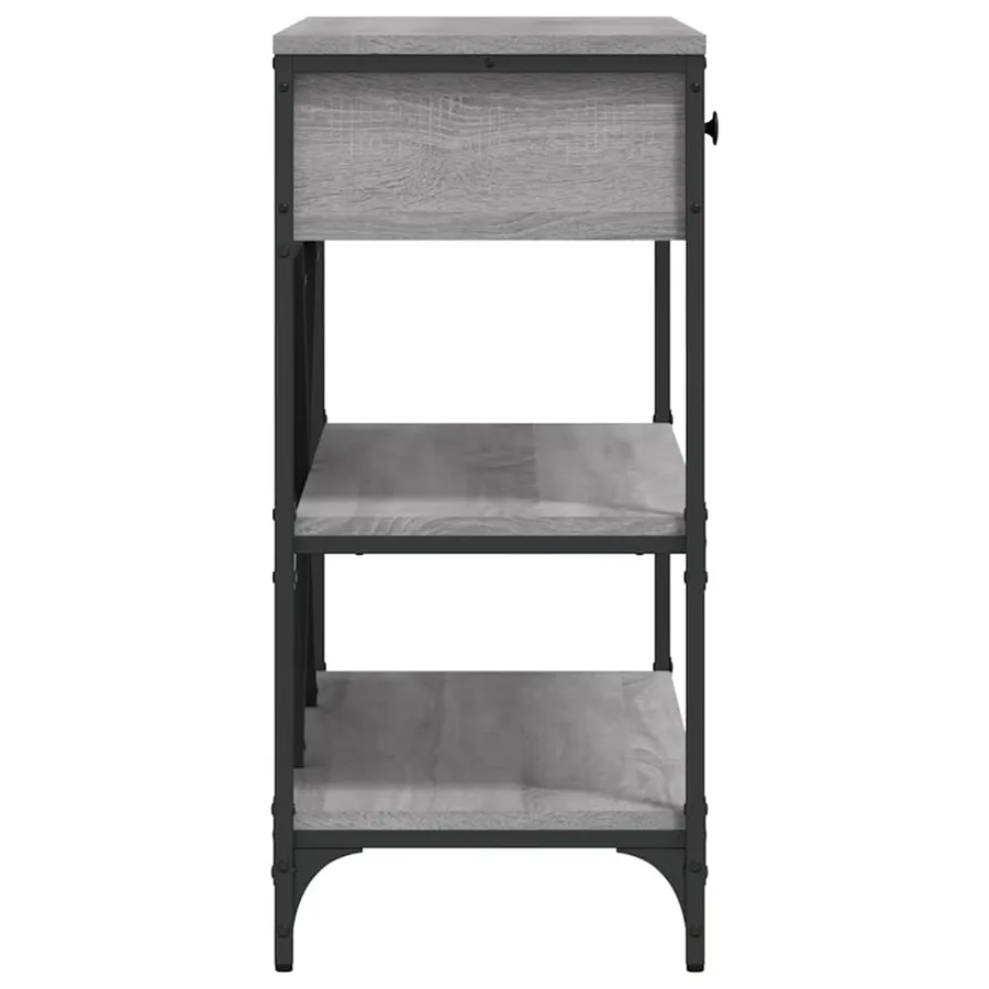 Table console avec tiroirs et étagères gris bois d'ingénierie - 7