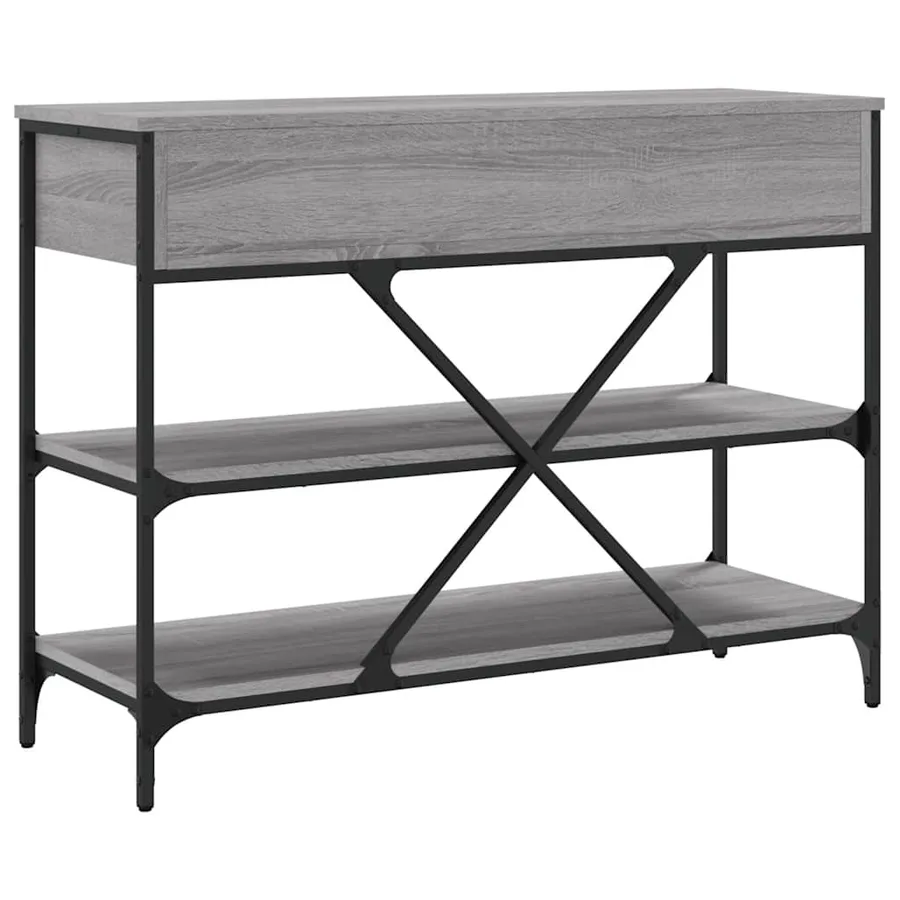 Table console avec tiroirs et étagères gris bois d'ingénierie - 8