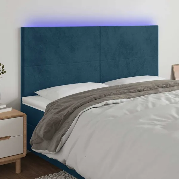 Tête de lit à LED Bleu foncé 160x5x118/128 cm Velours
