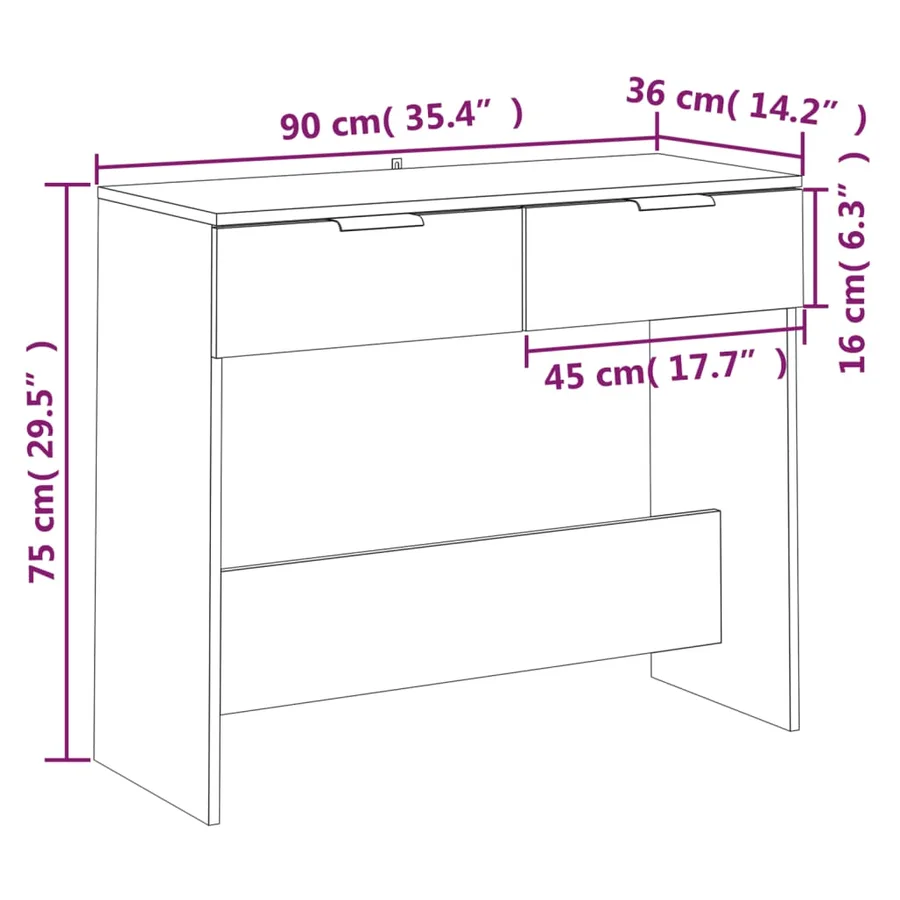 Table console noir 90x36x75 cm bois d'ingénierie - 9