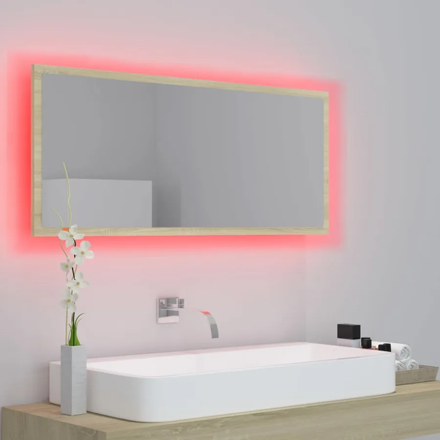 Miroir LED de salle de bain Chêne sonoma 100x8,5x37cm Acrylique - 5