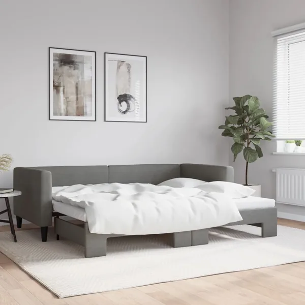 Lit de jour avec gigogne sans matelas gris foncé 90x200 cm