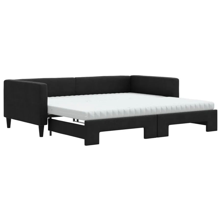 Lit de jour avec gigogne et matelas noir 100x200 cm tissu - 2