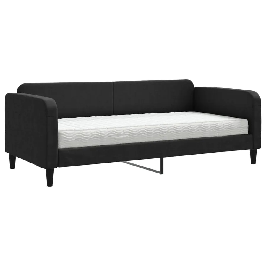 Lit de jour avec matelas noir 90x200 cm tissu - 2