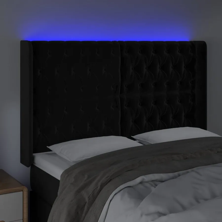 Tête de lit à LED Noir 147x16x118/128 cm Velours - 4