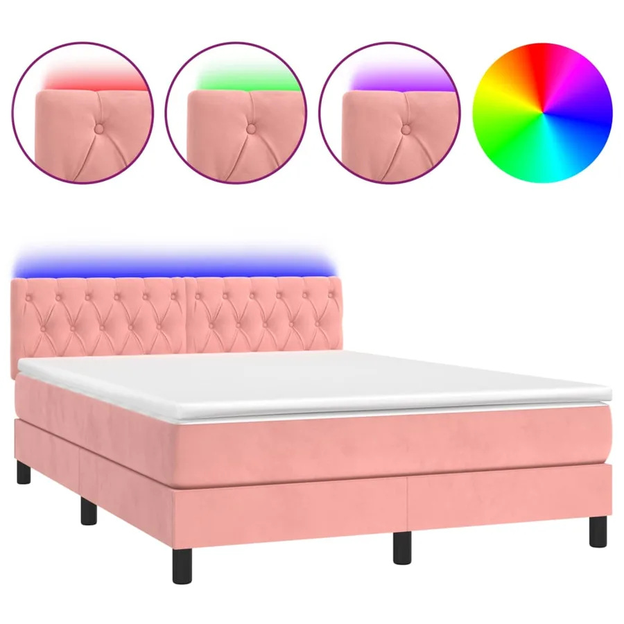 Sommier à lattes de lit avec matelas et LED Rose 140x200 cm - 2
