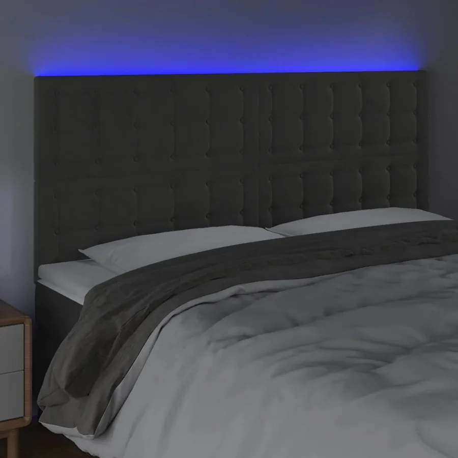 Tête de lit à LED Gris foncé 180x5x118/128 cm Velours - 3
