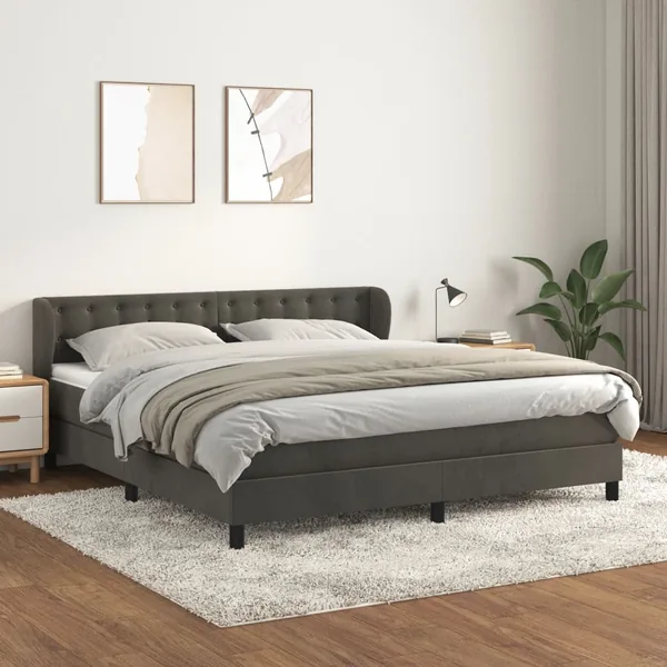 Sommier à lattes de lit et matelas Gris foncé 180x200cm Velours