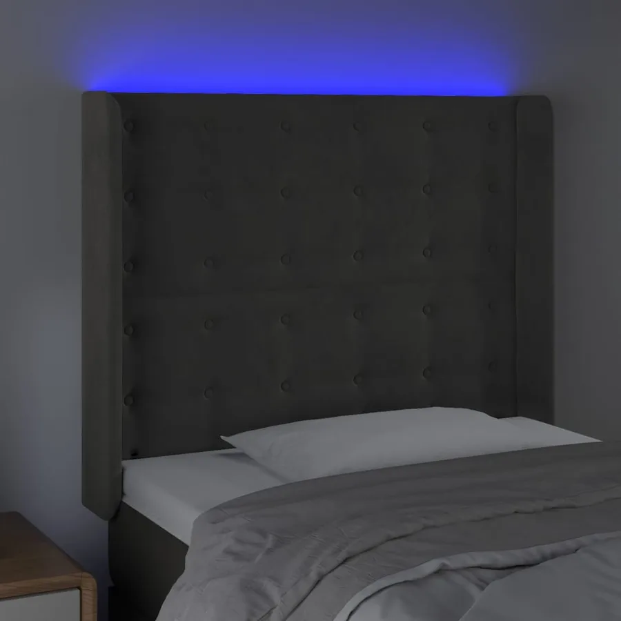 Tête de lit à LED Gris foncé 93x16x118/128 cm Velours - 4