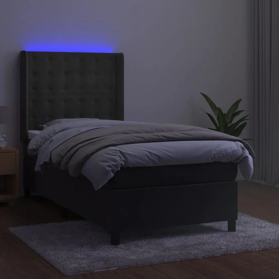 Sommier à lattes de lit matelas LED Gris foncé 90x190cm Velours - 3