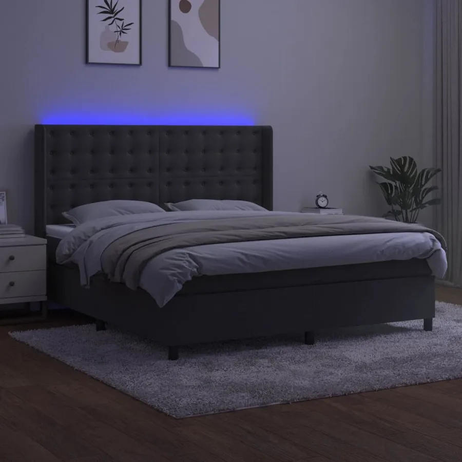 Sommier à lattes de lit matelas et LED Gris foncé 180x200 cm - 3