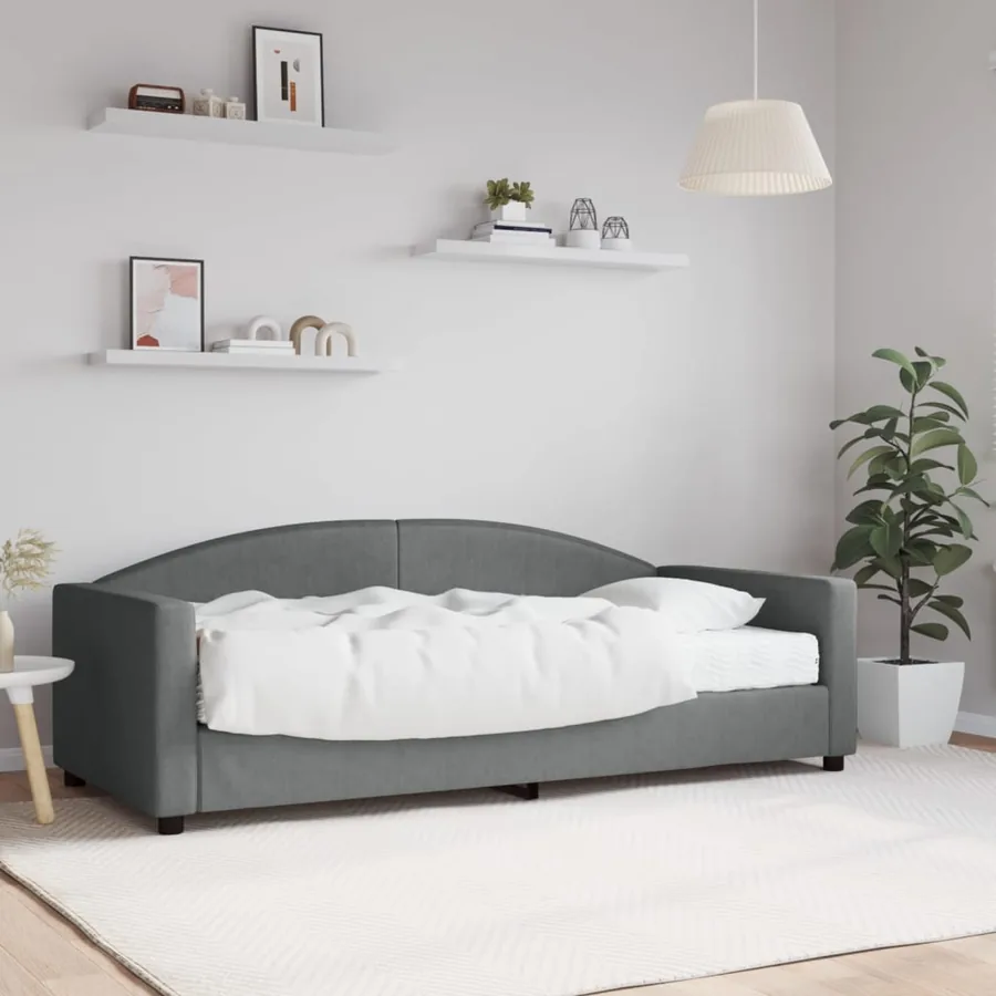 Lit de jour avec matelas gris foncé 90x190 cm tissu