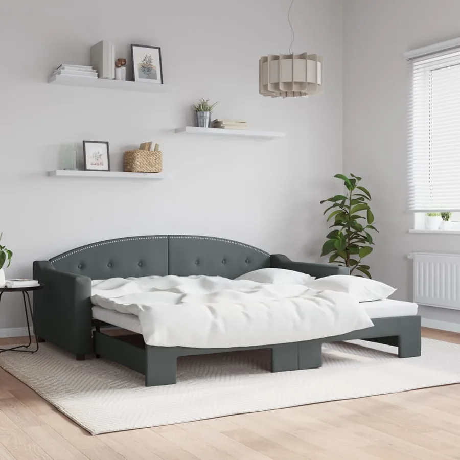 Lit de jour avec gigogne sans matelas gris foncé 90x190 cm