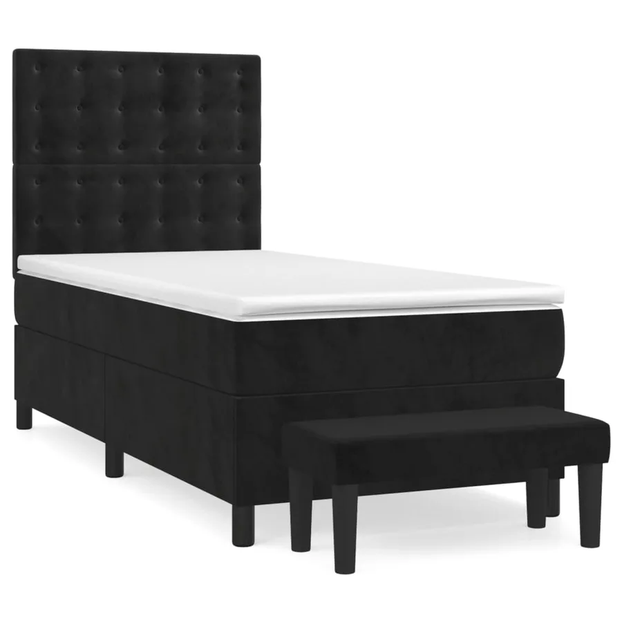 Sommier à lattes de lit avec matelas Noir 100x200 cm Velours - 2