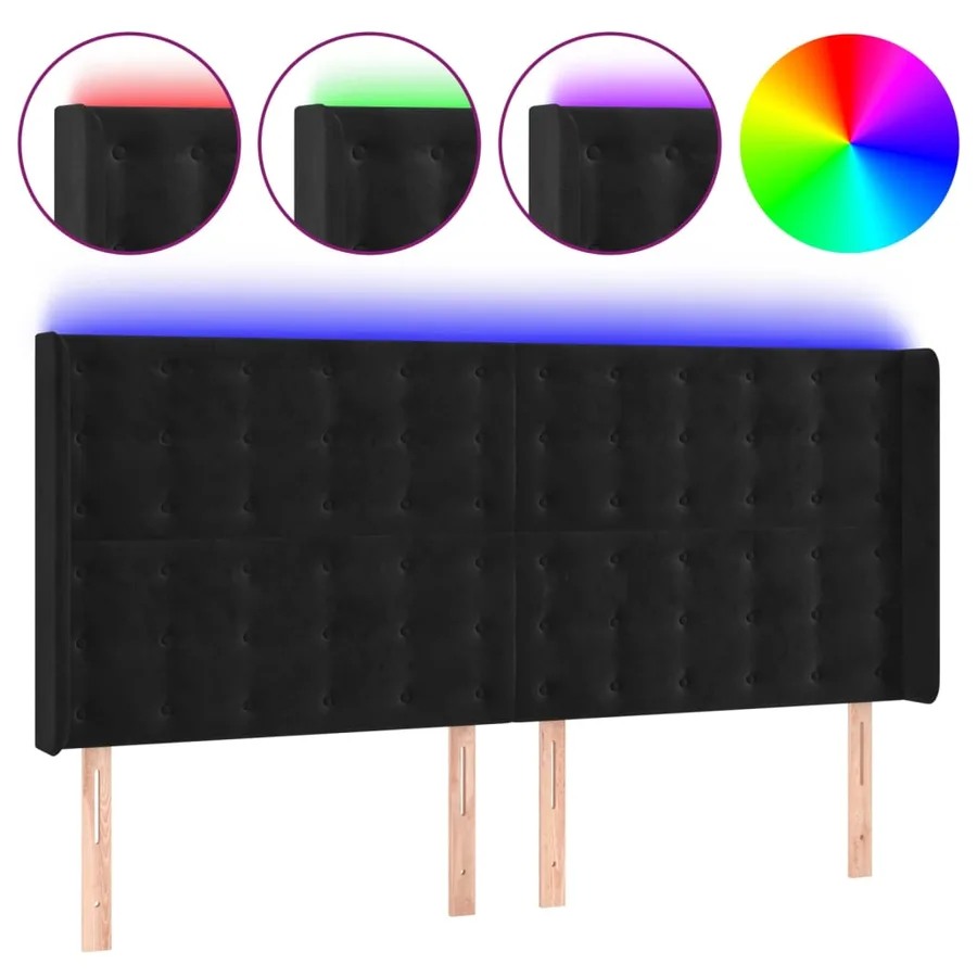 Tête de lit à LED Noir 203x16x118/128 cm Velours - 2