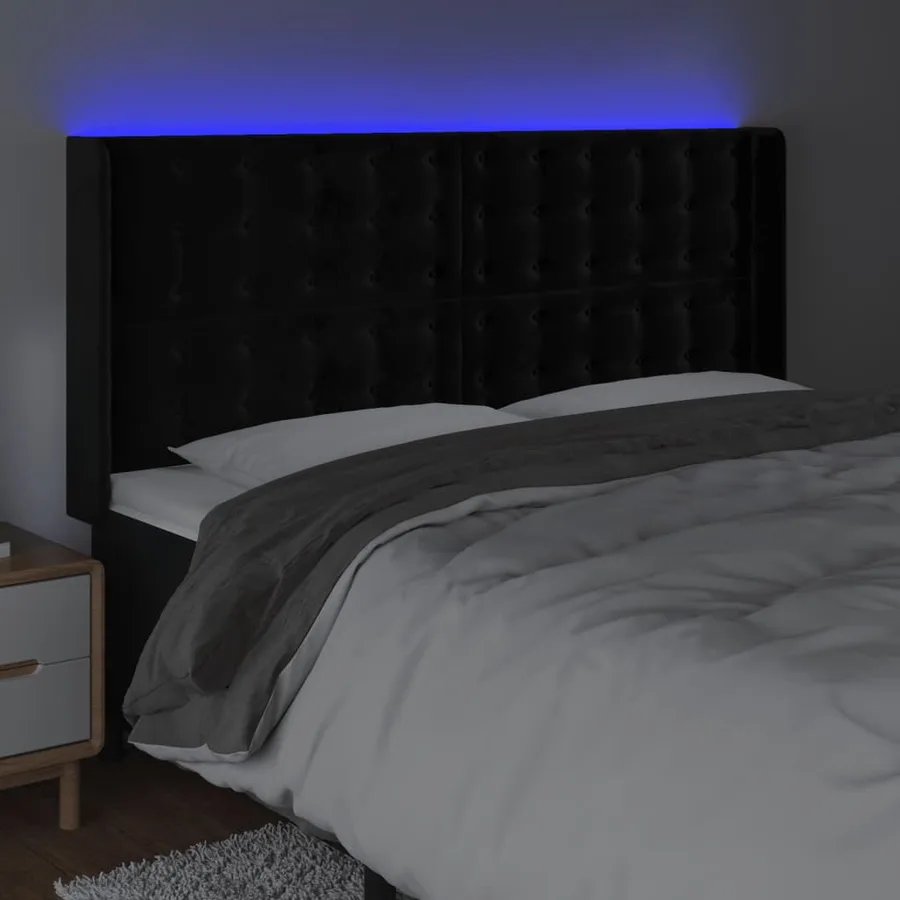 Tête de lit à LED Noir 203x16x118/128 cm Velours - 4