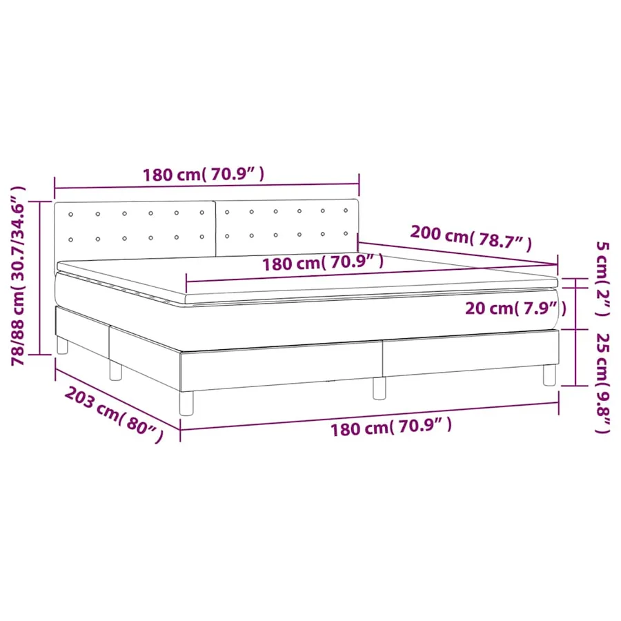 Sommier à lattes de lit avec matelas LED Noir 180x200 cm Tissu - 8