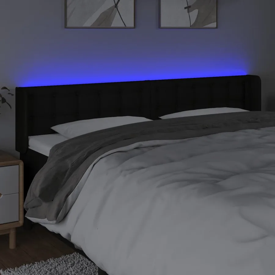 Tête de lit à LED Noir 183x16x78/88 cm Tissu - 4