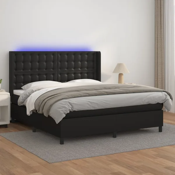 Sommier à lattes de lit matelas LED Noir 180x200cm Similicuir