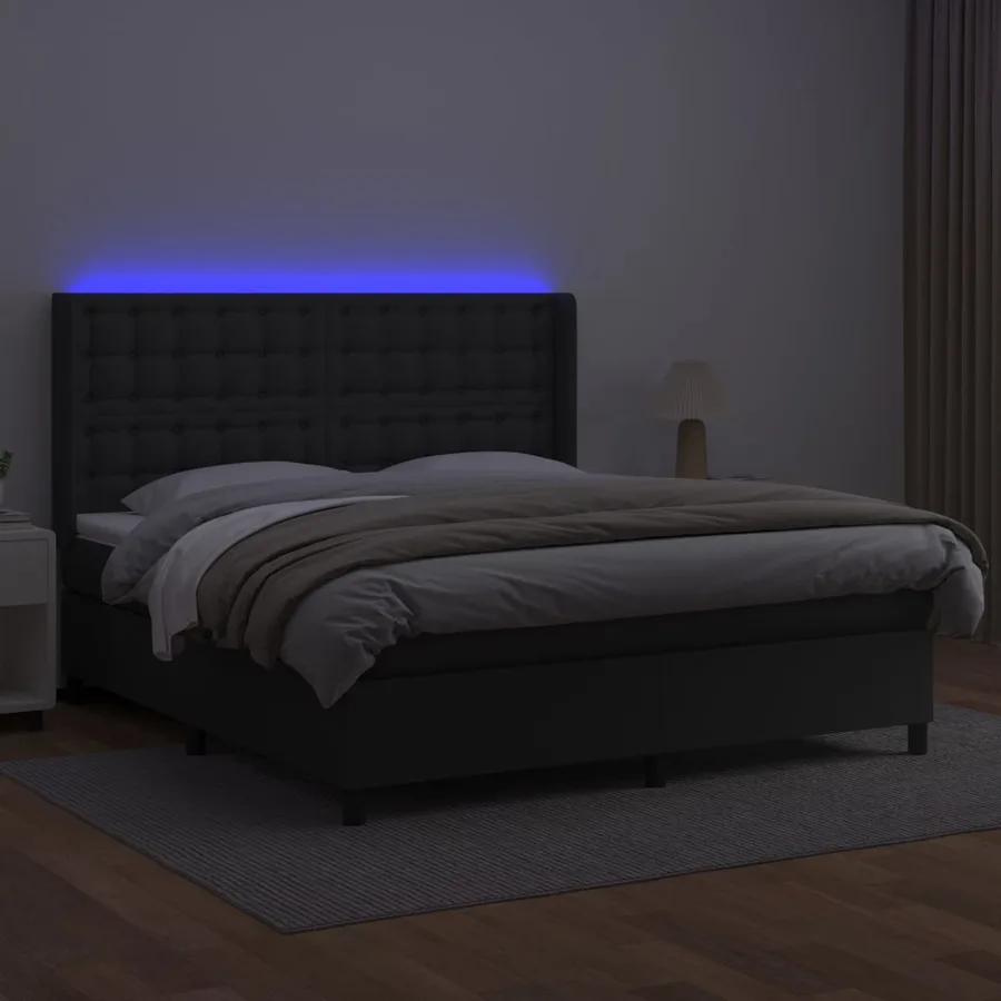 Sommier à lattes de lit matelas LED Noir 180x200cm Similicuir - 3