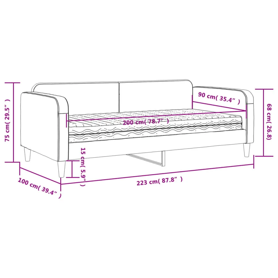 Lit de jour avec matelas gris foncé 90x200 cm tissu - 12