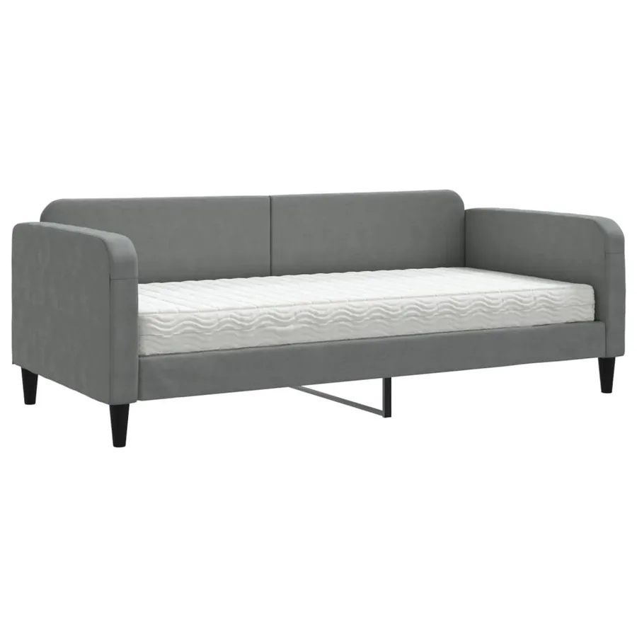 Lit de jour avec matelas gris foncé 90x200 cm tissu - 2