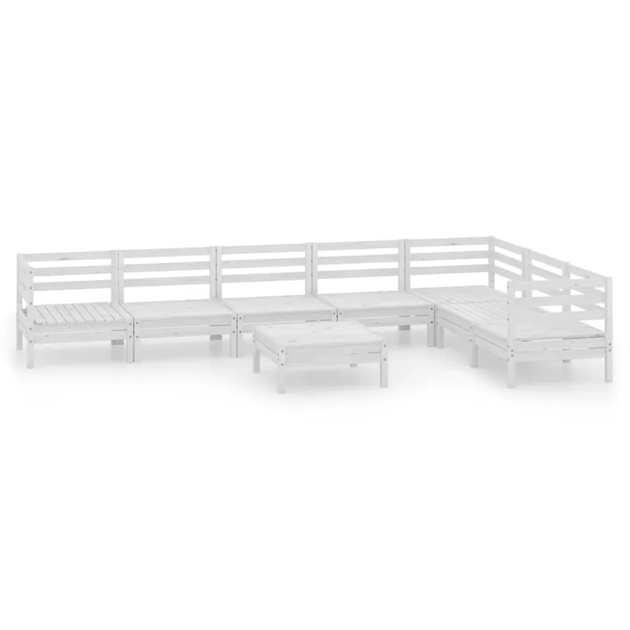 Salon de jardin 8 pcs Bois de pin massif Blanc - 2