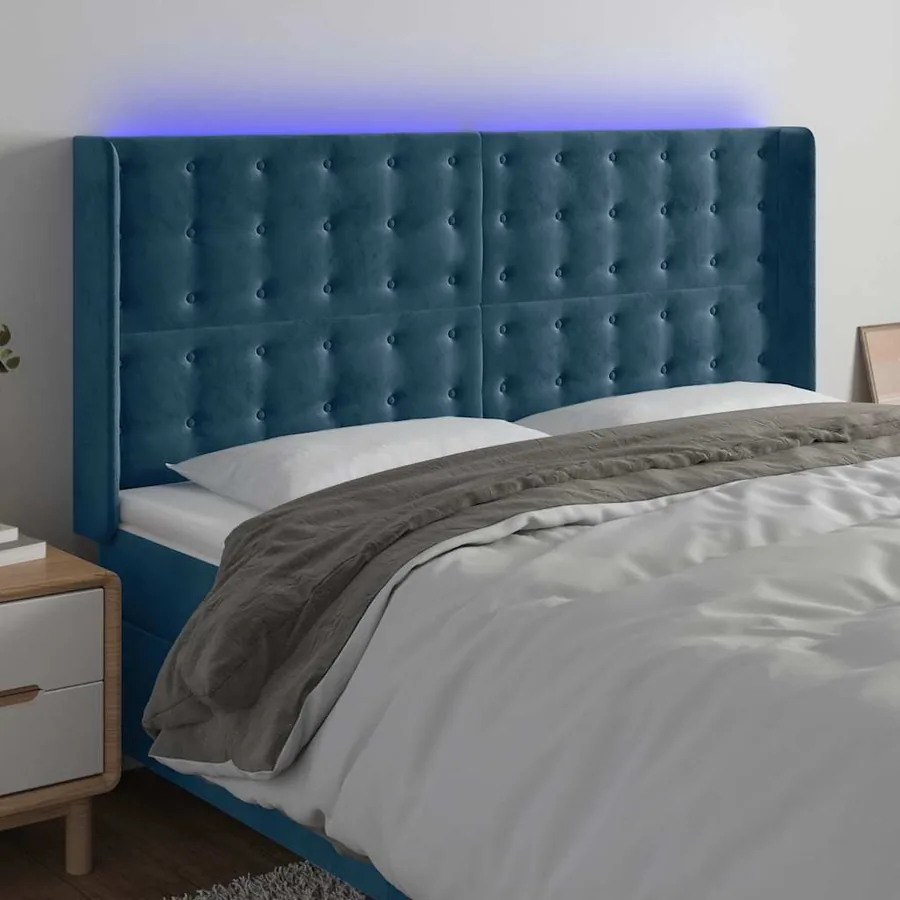 Tête de lit à LED Bleu foncé 183x16x118/128 cm Velours