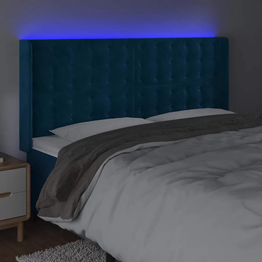 Tête de lit à LED Bleu foncé 183x16x118/128 cm Velours - 4