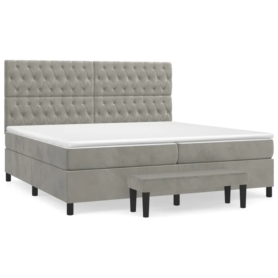 Sommier à lattes de lit et matelas Gris clair 200x200cm Velours - 2