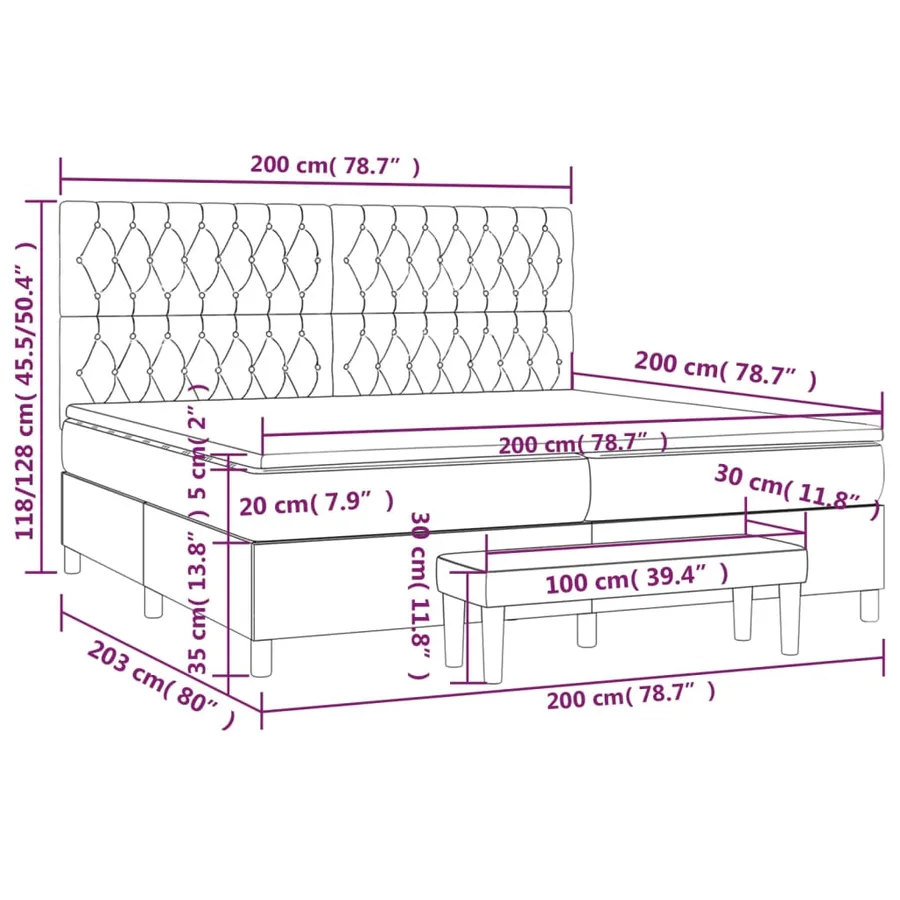 Sommier à lattes de lit et matelas Gris clair 200x200cm Velours - 8