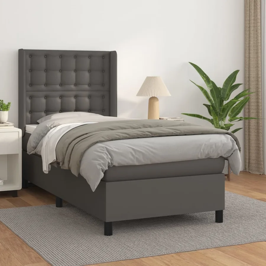 Sommier à lattes de lit avec matelas Gris 90x200 cm Similicuir