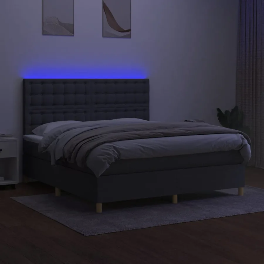 Sommier à lattes de lit et matelas et LED Gris foncé 180x200 cm - 4