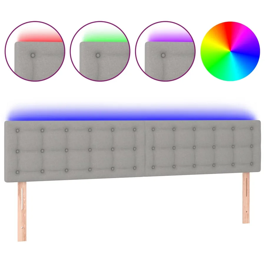 Tête de lit à LED Gris clair 180x5x78/88 cm Tissu - 2