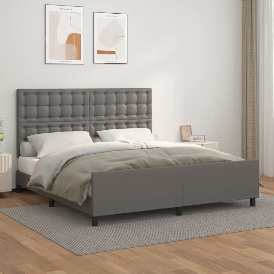 Cadre de lit sans matelas gris similicuir