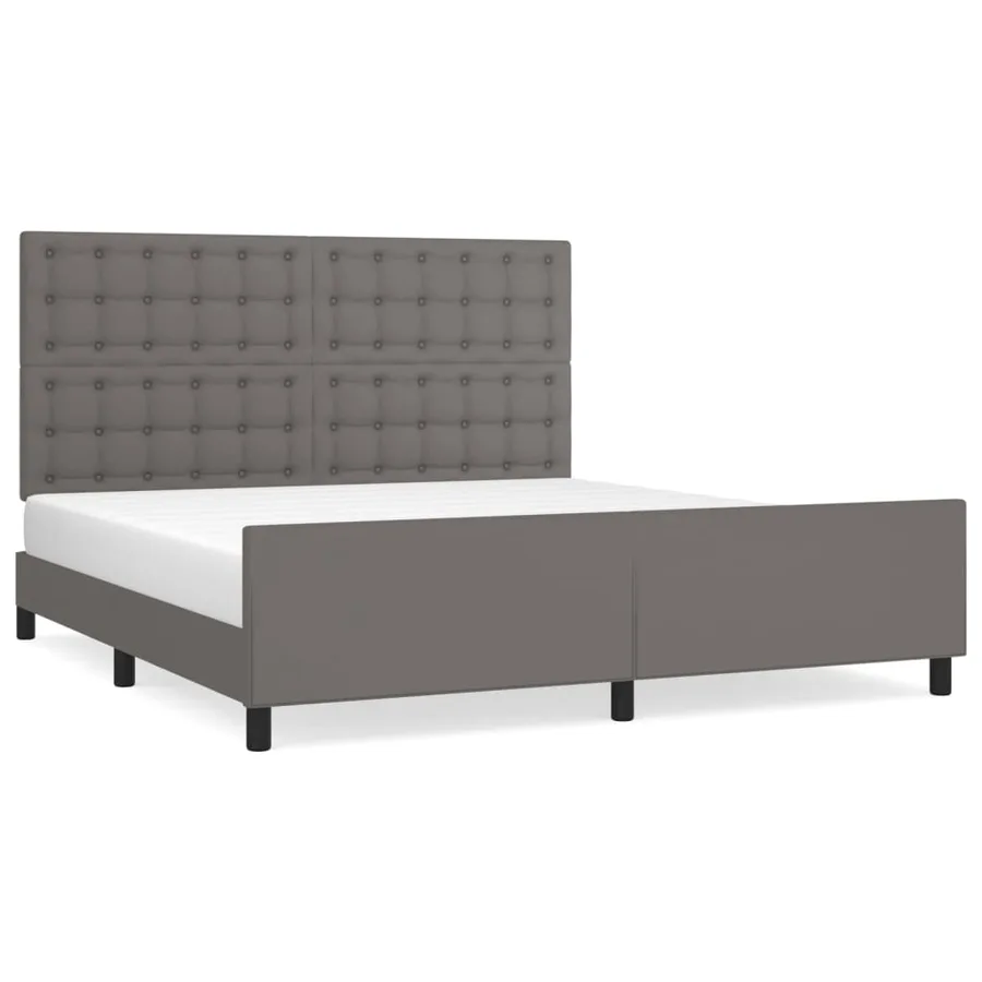 Cadre de lit sans matelas gris similicuir - 2