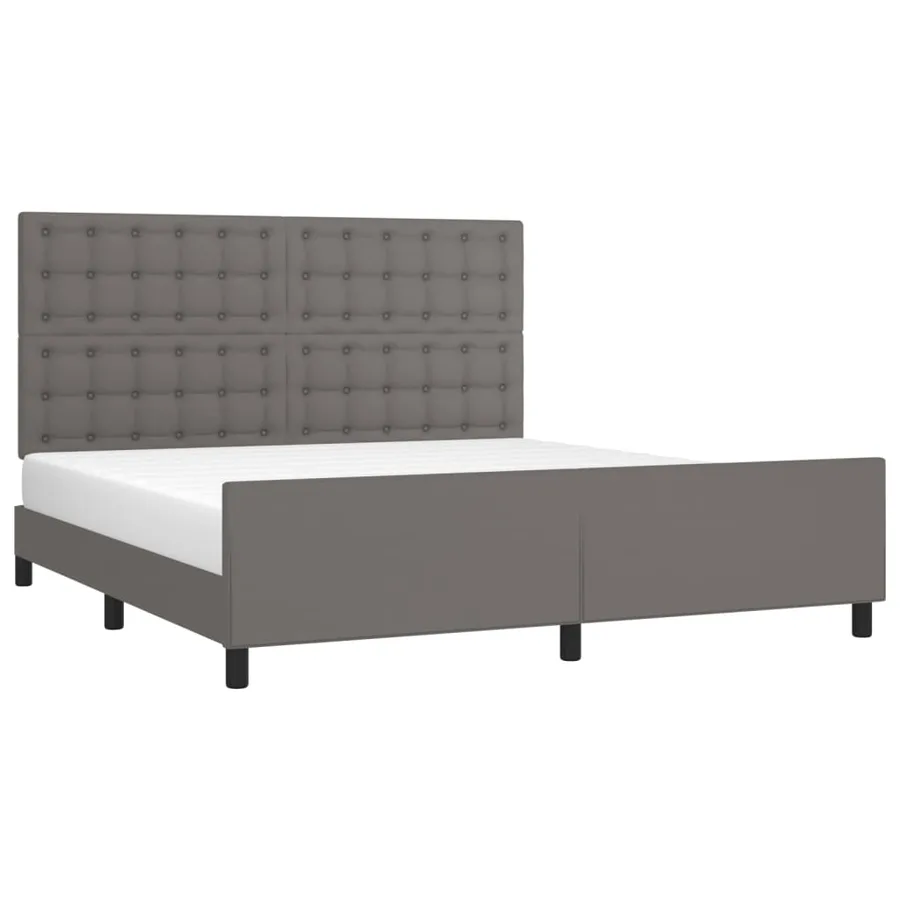 Cadre de lit sans matelas gris similicuir - 3