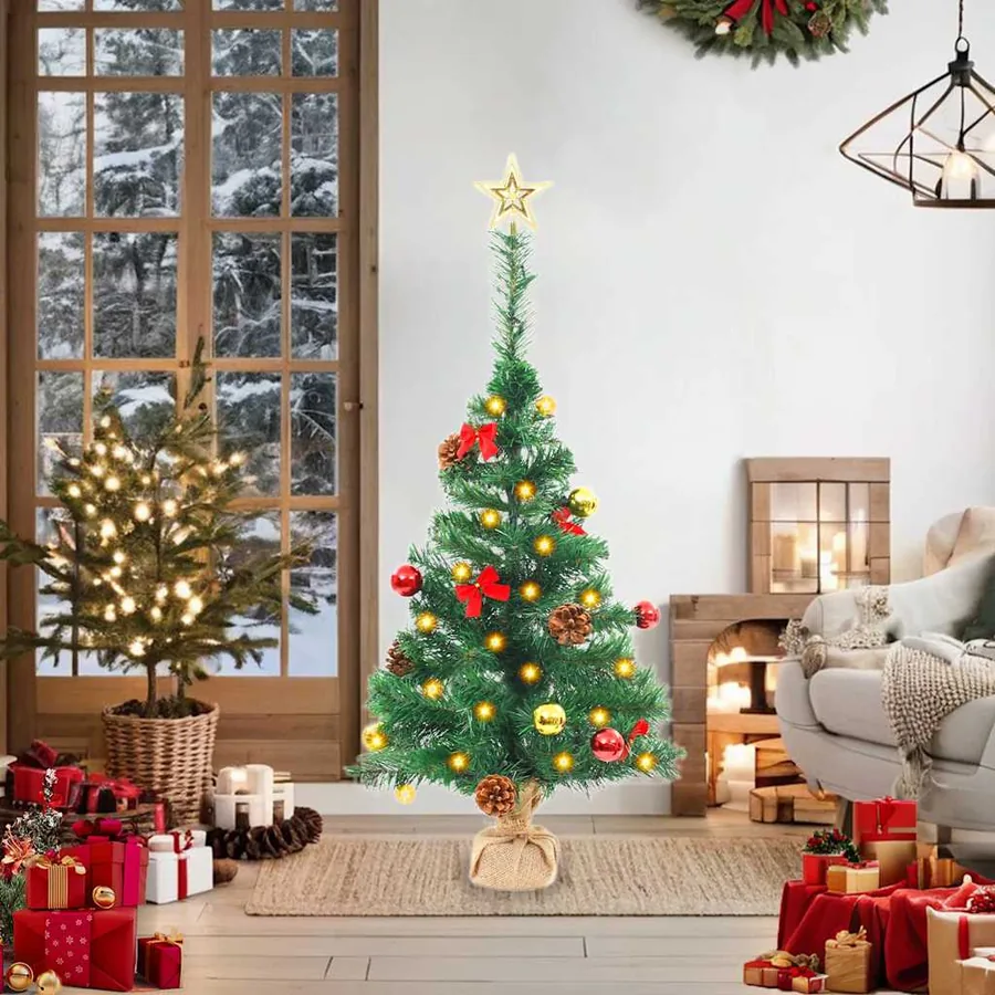 Arbre de Noël artificiel pré-éclairé avec boules vert 64 cm - 2
