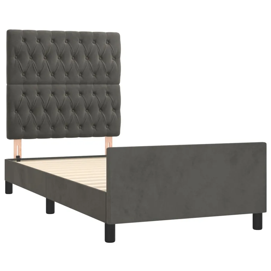 Cadre de lit sans matelas gris foncé 100x200 cm velours - 4
