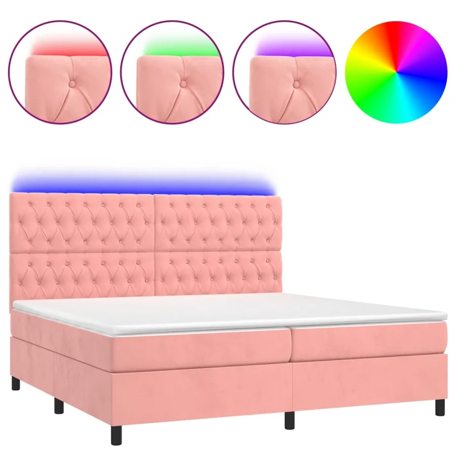 Sommier à lattes de lit matelas et LED Rose 200x200 cm Velours - 2