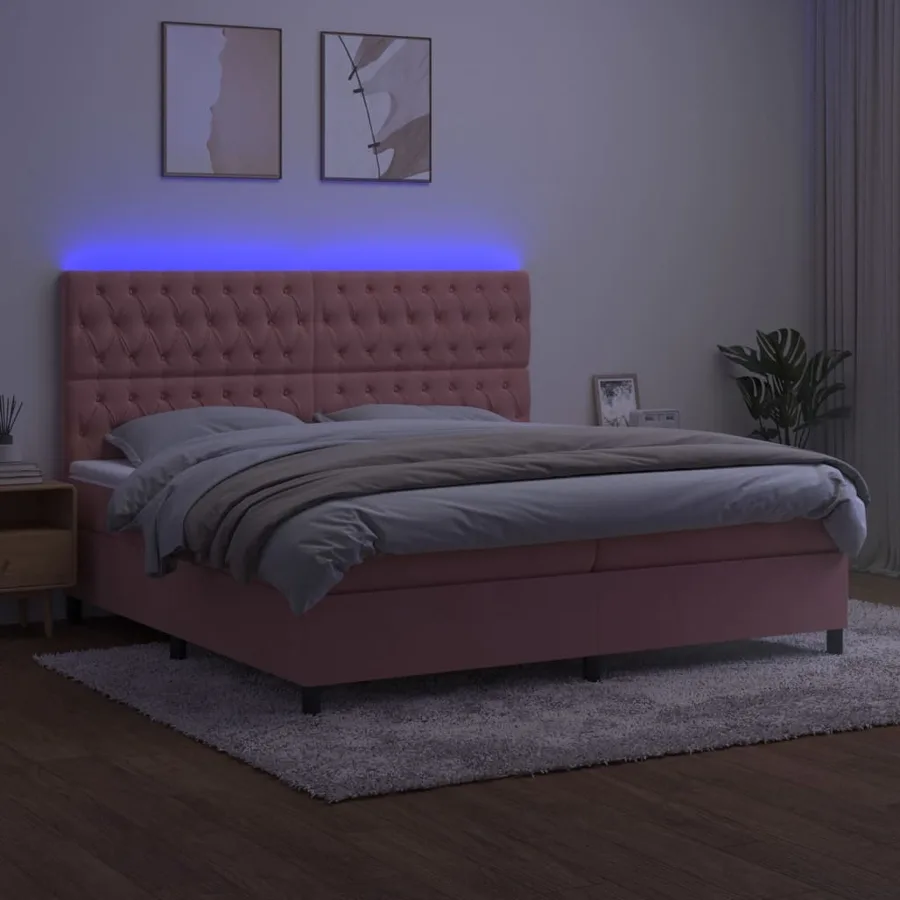 Sommier à lattes de lit matelas et LED Rose 200x200 cm Velours - 4