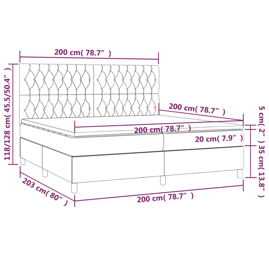 Sommier à lattes de lit matelas et LED Rose 200x200 cm Velours - 8