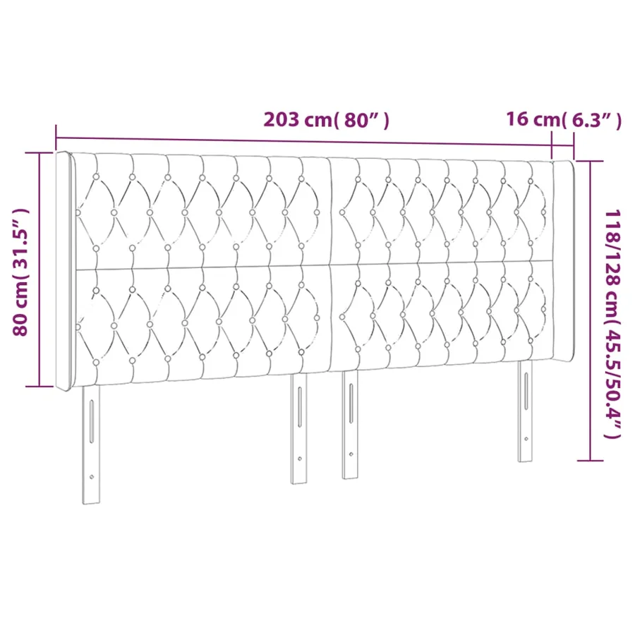 Tête de lit à LED Rose 203x16x118/128 cm Velours - 6