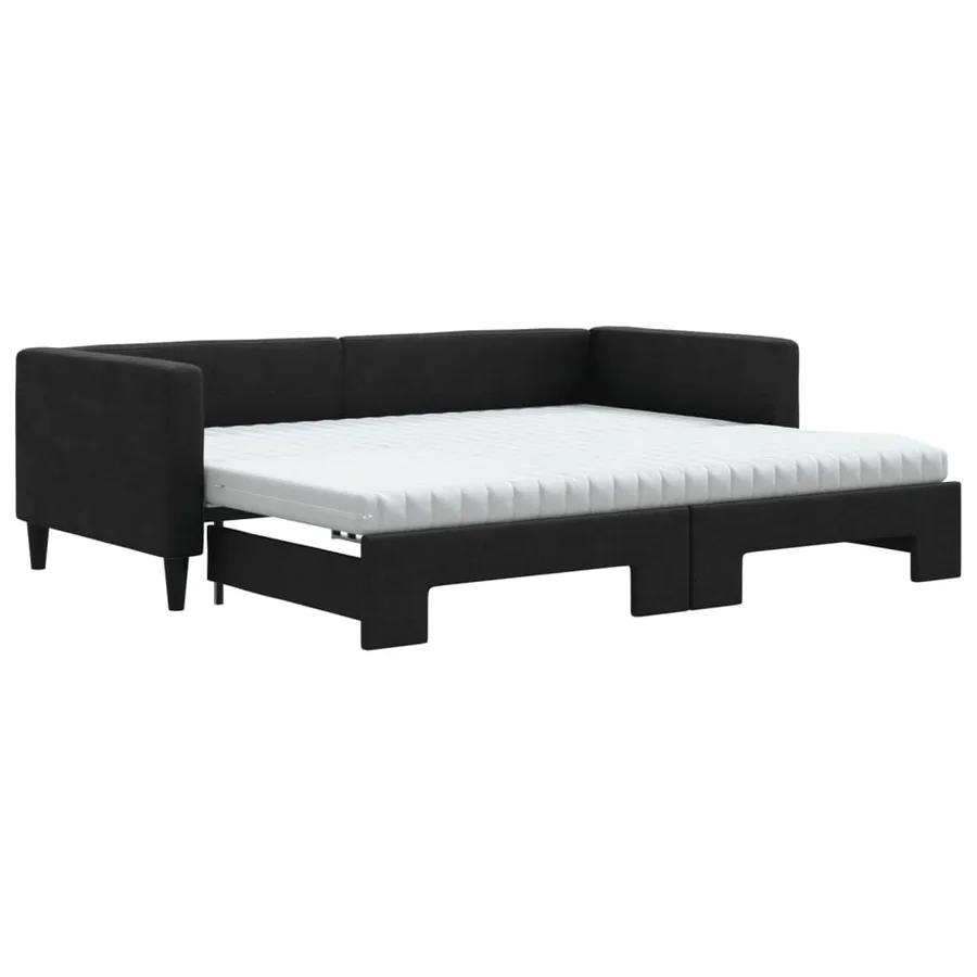 Lit de jour avec gigogne et matelas noir 90x200 cm tissu - 2