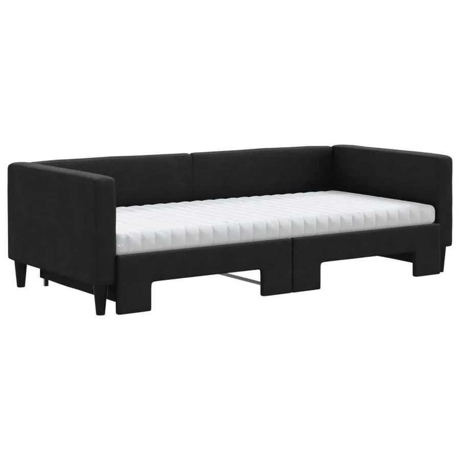 Lit de jour avec gigogne et matelas noir 90x200 cm tissu - 3