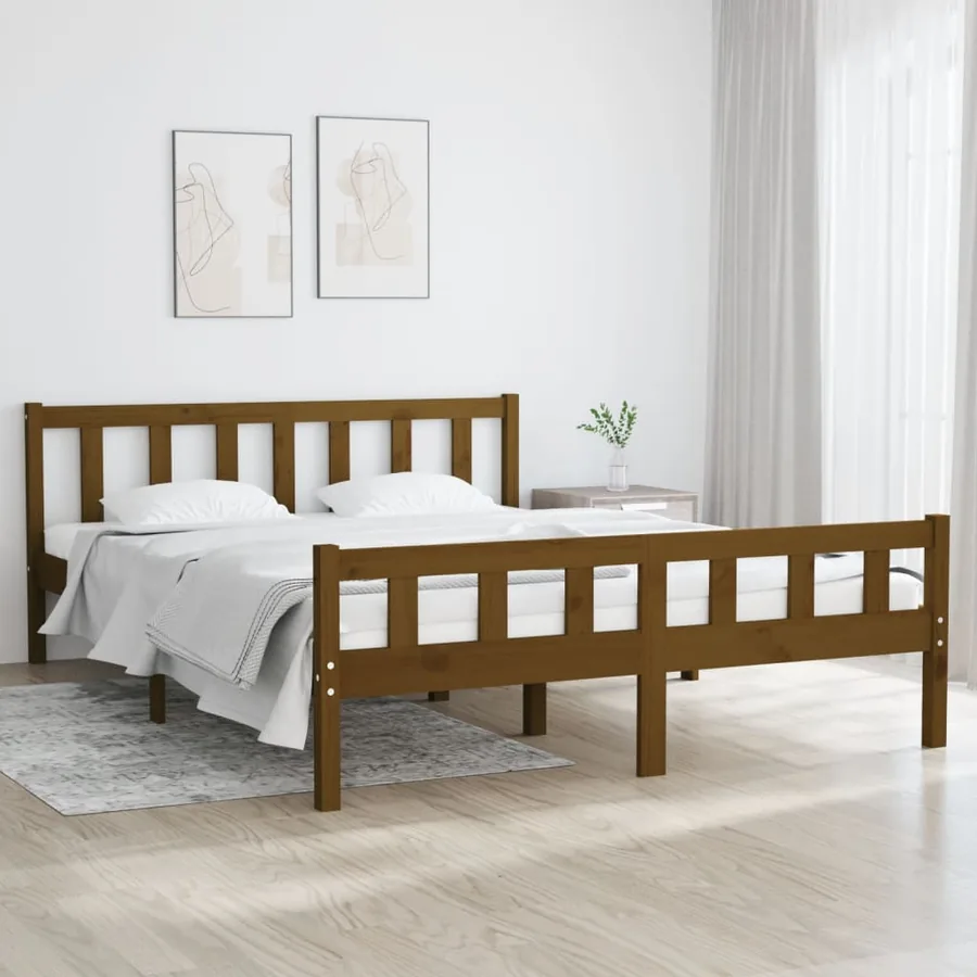 Cadre de lit sans matelas marron miel bois massif 120x200 cm