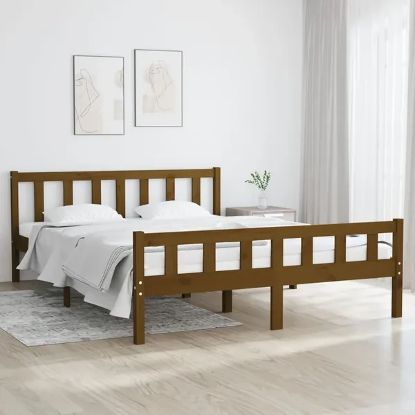 Cadre de lit sans matelas marron miel bois massif 120x200 cm