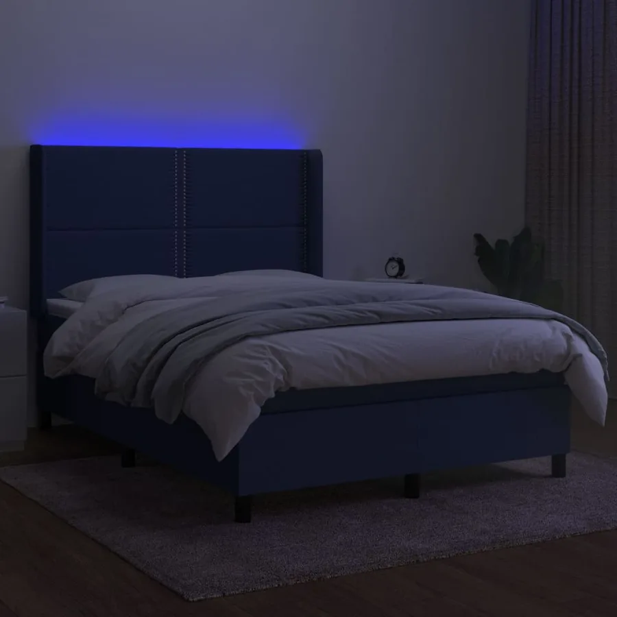 Sommier à lattes de lit matelas LED Bleu 140x190 cm Tissu - 3