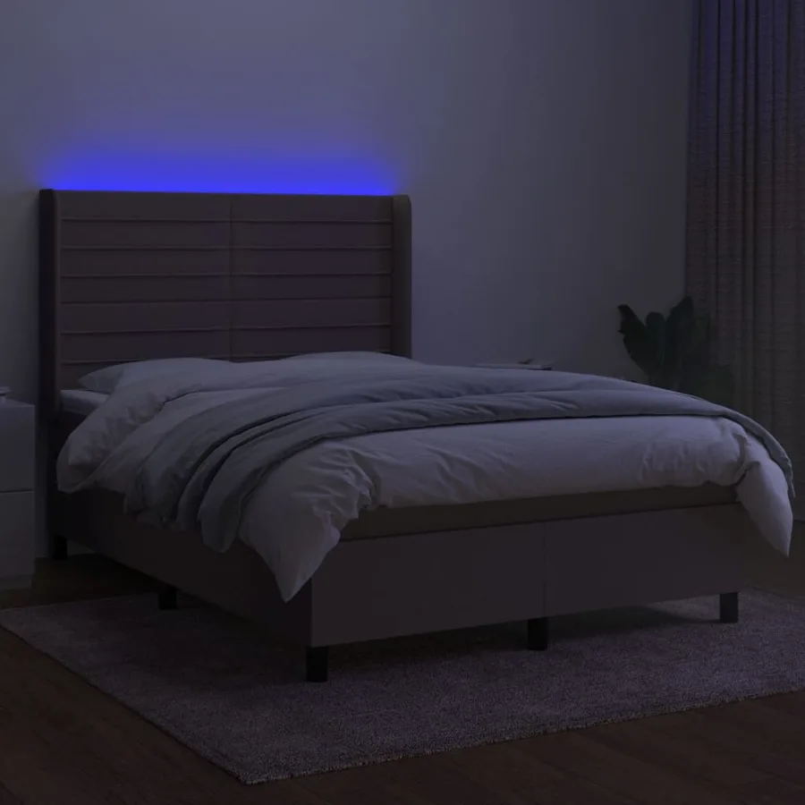 Sommier à lattes de lit matelas et LED Taupe 140x190 cm Tissu - 3
