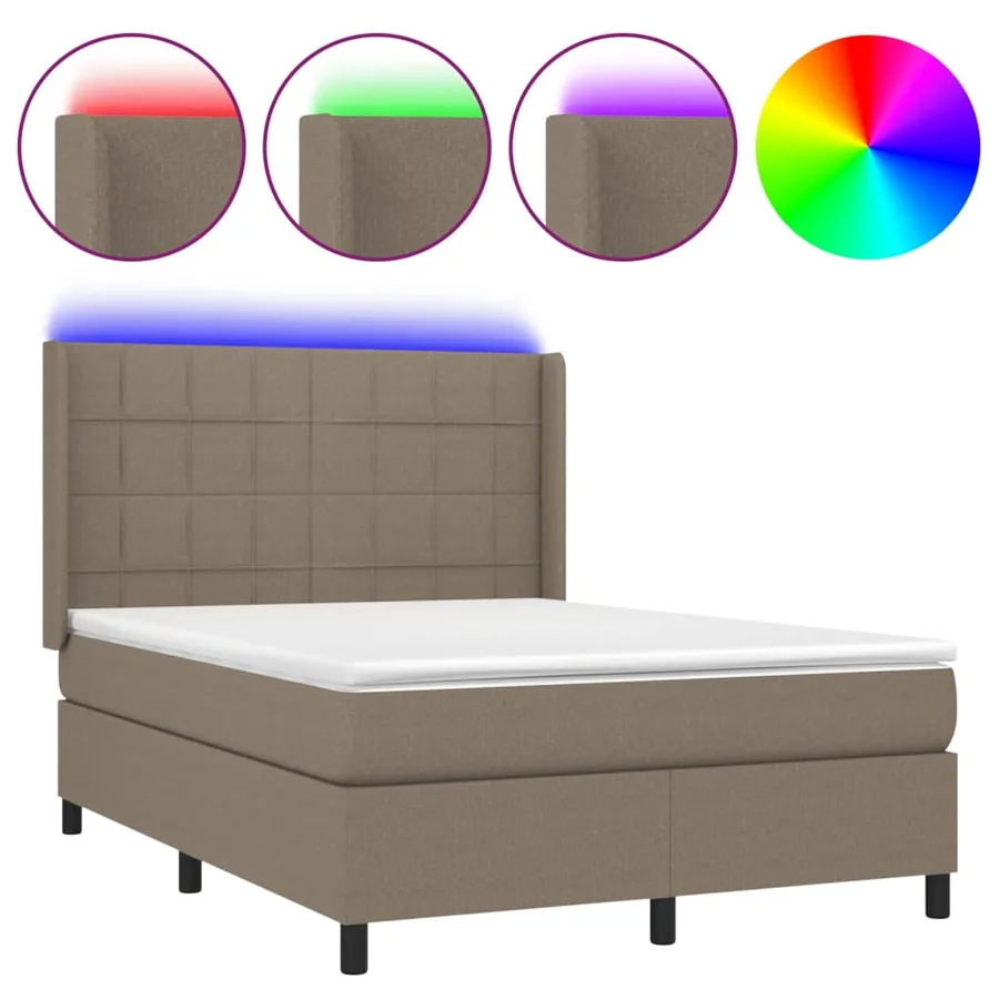 Sommier à lattes de lit matelas et LED Taupe 140x190 cm Tissu - 2